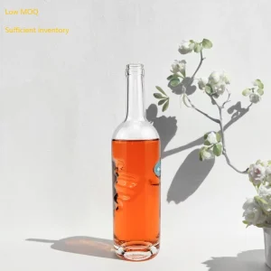 500ml, 750ml Round Empty Flint Glass Liquor Bottle with Cork Lid