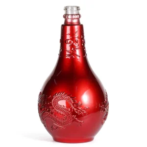 500ml Chinese Style Shiny Red 3D Embossed Dragon Spray-Painted Empty Glass Wine Spirit Bottle