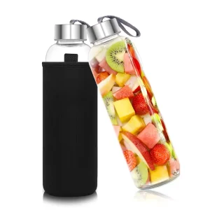 500ml Classic Glass Sports Bottle Leakproof BPA-Free with Neoprene Sleeve