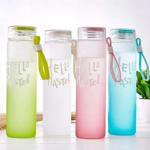 500ml Color Frosted Borosilicate Outdoor Glass Water Bottle with Lid