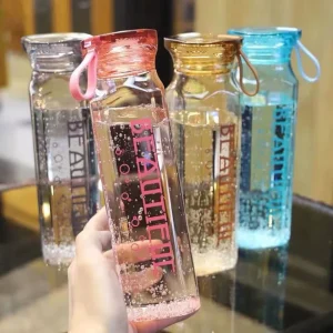 500ml Diamond Glass Water Bottle Custom Logo Transparent Leakproof Convenient Kid’s Back School Cup Direct Drinking
