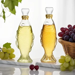 500ml Fish Shaped Decorative Glass Liquor Bottle with Gold Cap for Whiskey Vodka and Bar or Home Use