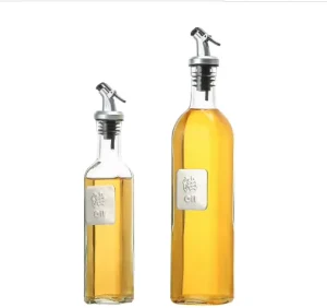 500ml Glass Oil Bottle and Stainless Steel Patch Oil Bottle Spice Storage Jar Vinegar Oil Sauce Wine Kitchen Use Glass Bottles