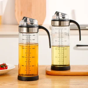 500ml Glass Oil Dispenser Bottle, Leak-Proof Olive Oil and Vinegar Kitchen Storage Jar with Measurable Cap