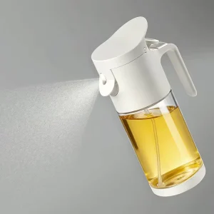 500ml Glass Oil Dispenser Bottle with Grip Handle, 2-in-1 Spray and Pour, Auto-Flip Drip-Free Design