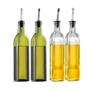 500ml Green Glass Oil Bottle with Automatic Flip-Up Oil Nozzle for Sauce and Kitchen Storage