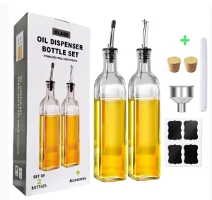 500ml Green Square Cooking Oil Olive Oil Glass Bottle with Metal Lid