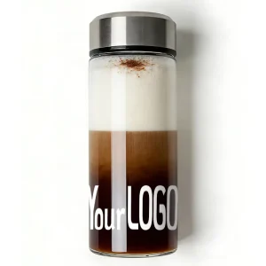 500ml Leak-Proof Reusable Wide-Mouth Glass Beverage Bottle with Stainless Steel Lid for Matcha and Coffee