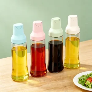 500ml Leakproof Glass Oil Bottle with Auto Open Top for Olive Oil Vinegar and Soy Sauce