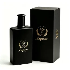 500ml Matte Black Rectangular Glass Spirit Bottle for Whiskey, Vodka, Gin, Tequila and Rum with Cork Finish