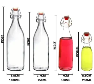 500ml Reusable Clear Glass Bottle with Easy Cap and Rubber Stopper for Sauce Vinegar Oil Milk and Liquids
