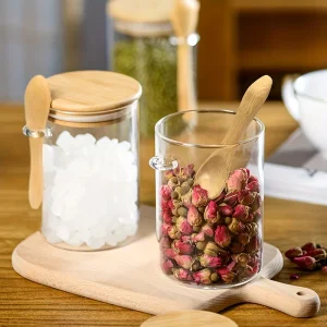 500ml Square Glass Food Storage Jars with Bamboo Wooden Spoon Handles and Covers