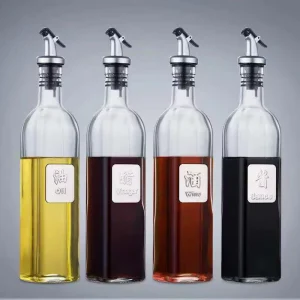 500ml Square Glass Olive Oil Bottle with Lid for Condiments