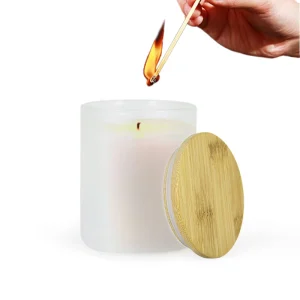 50PCS/CTN 10oz Frosted Clear Sublimation Glass Candle Jars with Wooden Lids