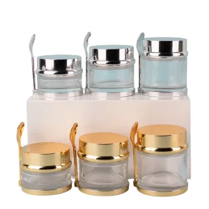50g 100g Clear Glass Facial Cream Jar with Gold or Silver Lid and Spoon