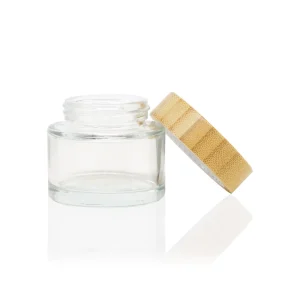 50g Cosmetic Glass Jar Frosted Clear With Bamboo Lid Empty with Screw Cap Skin Care Serum and Face Cream Container