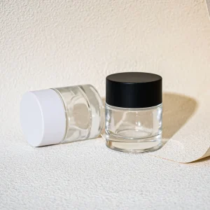 50g Factory Empty Clear Glass Cosmetic Jar with Black and White Lid for Face Cream Skincare Packaging