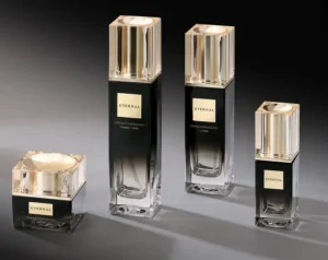 50ml/100ml/120ml OEM Square Glass Cosmetic Pump Bottles and 30g/50g Facial Cream Jar Set with Plastic Cap