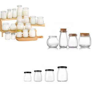 50ml 100ml 150ml 200ml 300ml Flat Food Container Storage Pudding Yogurt Milk Clear Glass Jar with Screen Printing Cork