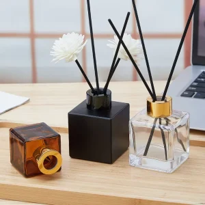 50ml 100ml 200ml Square Home Fragrance Reed Diffuser Glass Bottle Empty Sets with Aluminum Cap