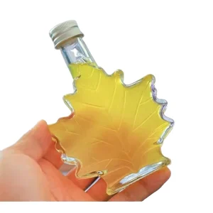 50ml 100ml 250ml Maple Leaf Shaped Syrup Glass Bottle with Screw Cap and Screen Printed Design