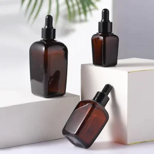 50ml 100ml Amber Square Glass Essential Oil Bottle with Dropper