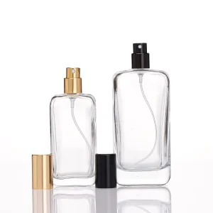 50ml 100ml Clear Empty Glass Perfume Bottles with Unique Modern Design Luxury Style Screen Printing Pump Sprayer