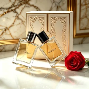 50ml 100ml Rectangle Glass Perfume Bottles with Plastic Lids, Customizable Labels, Frosting and Gift Box Packaging