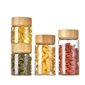 50ml 260ml 47mm Diameter Clear Glass Vial Bottle Jar Glass Food Storage Containers With Bamboo Wood Lid