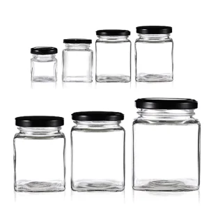 50ml 80ml 100ml 280ml 500ml Square Glass Storage Jars with Lids for Kitchen Food Pickling