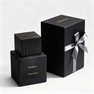 50ml Blue Black Frosted Glass Perfume Bottle with Wooden Cap and Fine Mist Spray