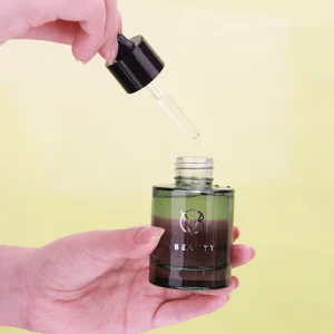 50ml Clear Green Round Essential Oil Glass Dropper Bottle with Black Dropper Flat Round