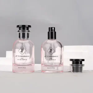 50ml Clear Pink Cylinder Glass Spray Perfume Bottle with Wood Cap and Pump