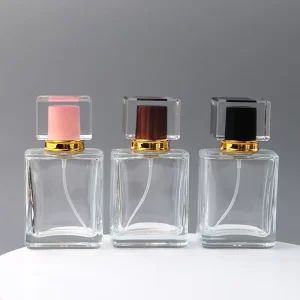 50ml Flat Square Glass Perfume Bottle, Empty Travel Refill Bottle with Screw Spray Top
