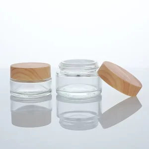 50ml Glass Cream Jars with Wood Grain Lid for Face Cream and Cosmetic Packaging