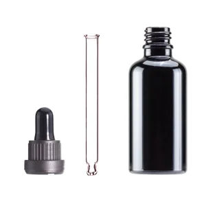 50ml Glossy Black Glass Bottle with Tamper-Proof Dropper Pipette for Hair Serum and Essential Oils