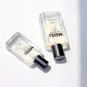 50ml Rectangular Flat Transparent Glass Perfume Bottle with Matte Black Cap