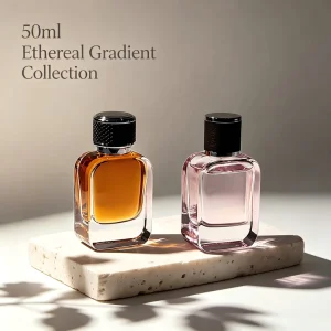 50ml Rectangular Gradient Glass Perfume Bottle, Refillable Fragrance Spray with Crimp Pump and Screen Printing