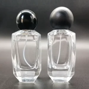 50ml Round Cap Import Perfume Glass Bottles with Unique Shape From China Custom Spray Screen Printed Surface