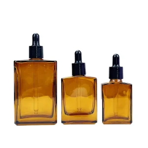 50ml Square Flat Clear Glass Dropper Bottle Black Lid Premium Leakproof Cosmetic Packaging For Serum Essential Oil