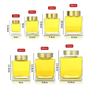 50ml100ml180ml280ml360ml500ml750ml High Grade Empty Honey Jar with Sealed Glass and Metal Lid Gold Stamp