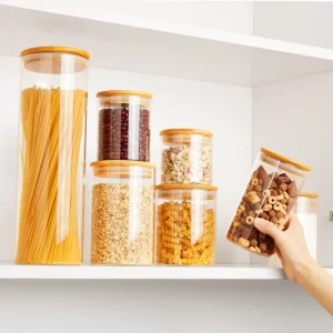 550ml/19oz Borosilicate Glass Food Storage Jar with Airtight Bamboo Lid