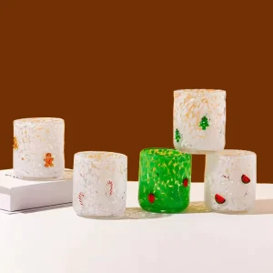 56H Nordic Candlestick Scented Candle Glass Jar, Colorful Christmas Design