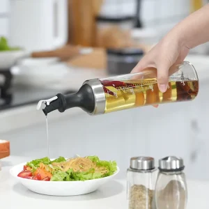 570ml Glass Oil and Vinegar Dispenser Bottle Set with Stainless Steel Lid for Kitchen Cooking