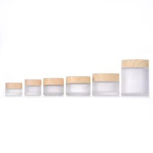 5G 15G 10G Frosted Matte Eco-Friendly Screw Lid Cosmetic Glass Jar with Wood Grain Lid
