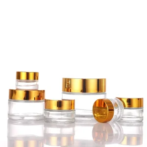 5g-100g Clear Glass Face Cream Jars, 100-Pack, with Gold Aluminum Lids