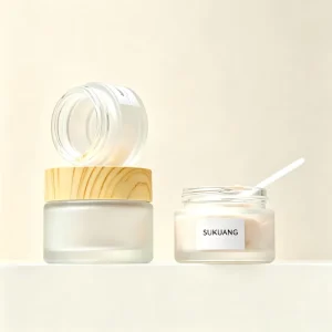 5g 100g Frosted Glass Jars with Wood Grain Lids Portable Skincare Containers for Travel Skincare Cream
