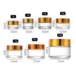 5g 10g 15g 20g 30g 50g 60g 100g Clear Glass Face Cream Jars with Gold Plastic Lid