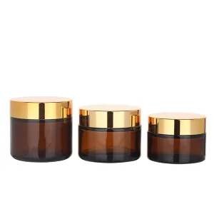 5g 10g 15g 20g Amber Cream Jars with Lids and Gold Caps