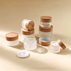 5g 10g 15g 30g 50g Transparent Cosmetic Bamboo Lid Glass Jar 2oz Round Face Cream Frosted Glass Jar